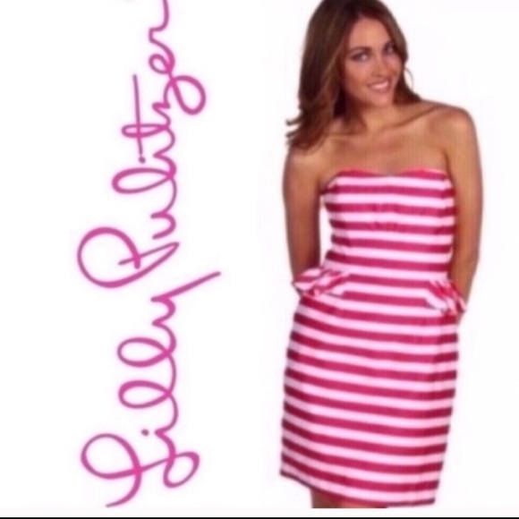 Lilly Pulitzer Azalea May striped strapless pink mini… - Picture 1 of 14